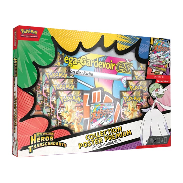 Coffret Collection Poster Premium – Méga-Gardevoir ou Méga-Lucario – Héros Transcendants – ME2.5